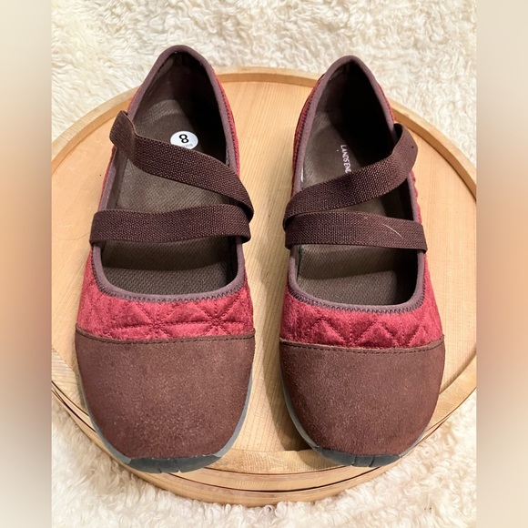 EUC Lands End Mary Jane Women’s Shoes Burgundy Suede  Stretch Strap 8D - Picture 3 of 8